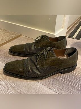 Stacy Adams Green Printed Leather Oxford Brogue Dress Shoes Formal Size 13